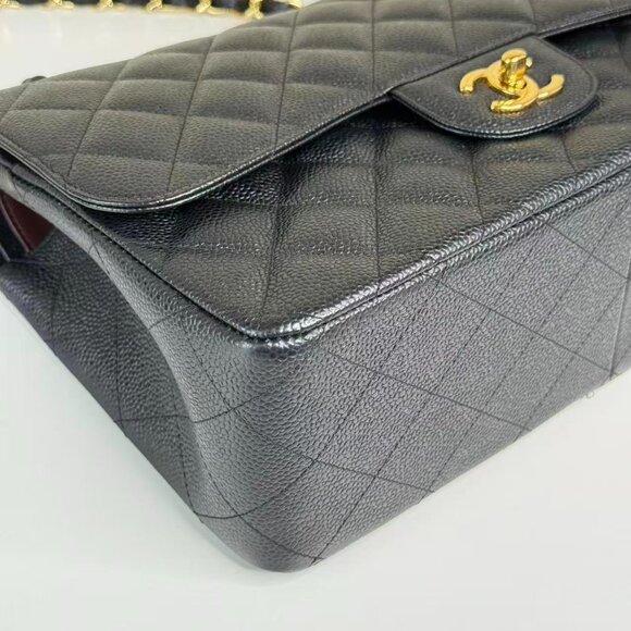 Chanel Black Caviar Jumbo Classic Flap Shoulder Bag with Gold Chain Strap - Picture 6 of 9
